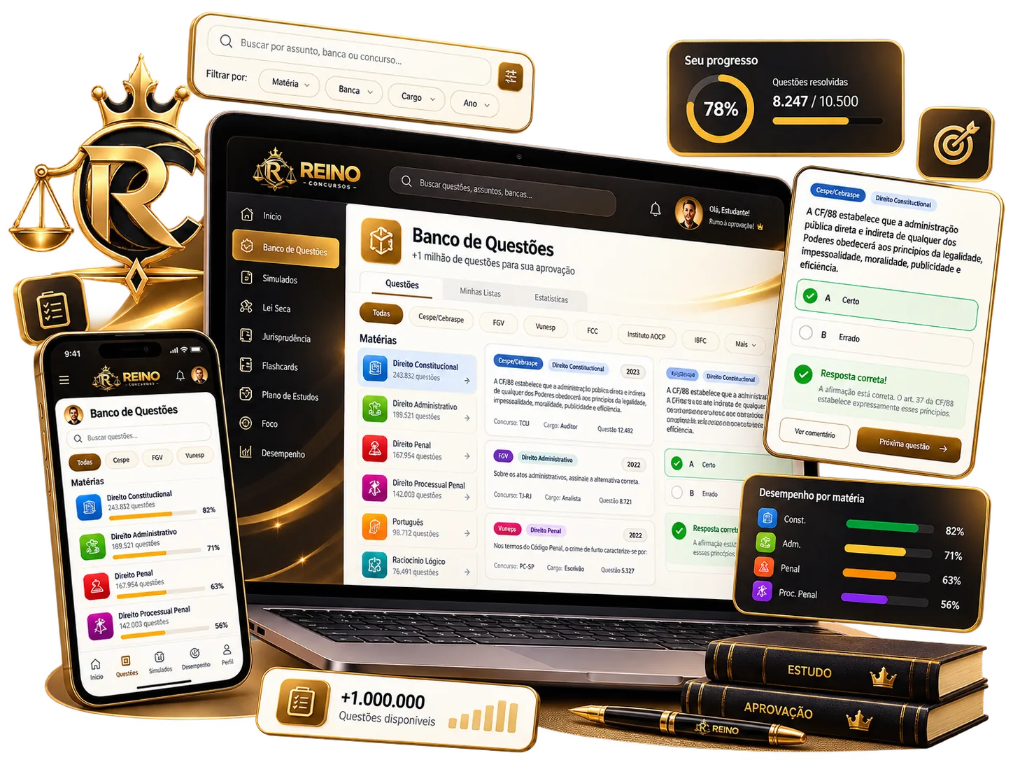 Mockup Banco de Questões Reino Concursos